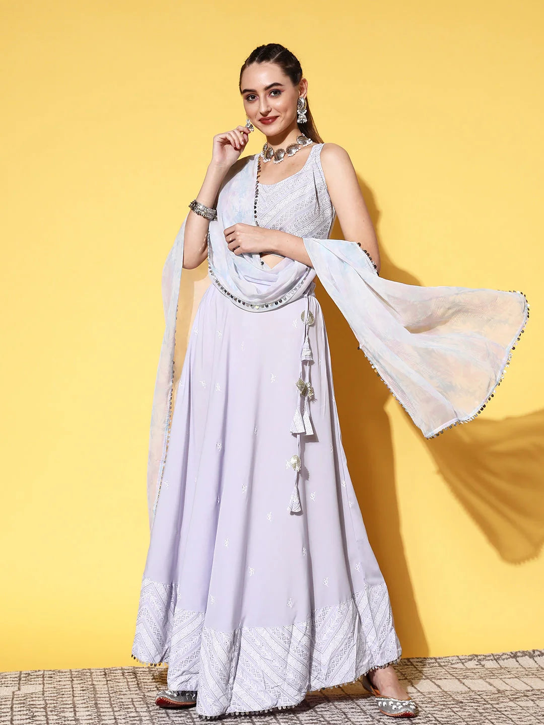 Blue & White Printed Lehenga Choli for Women | Party Wear