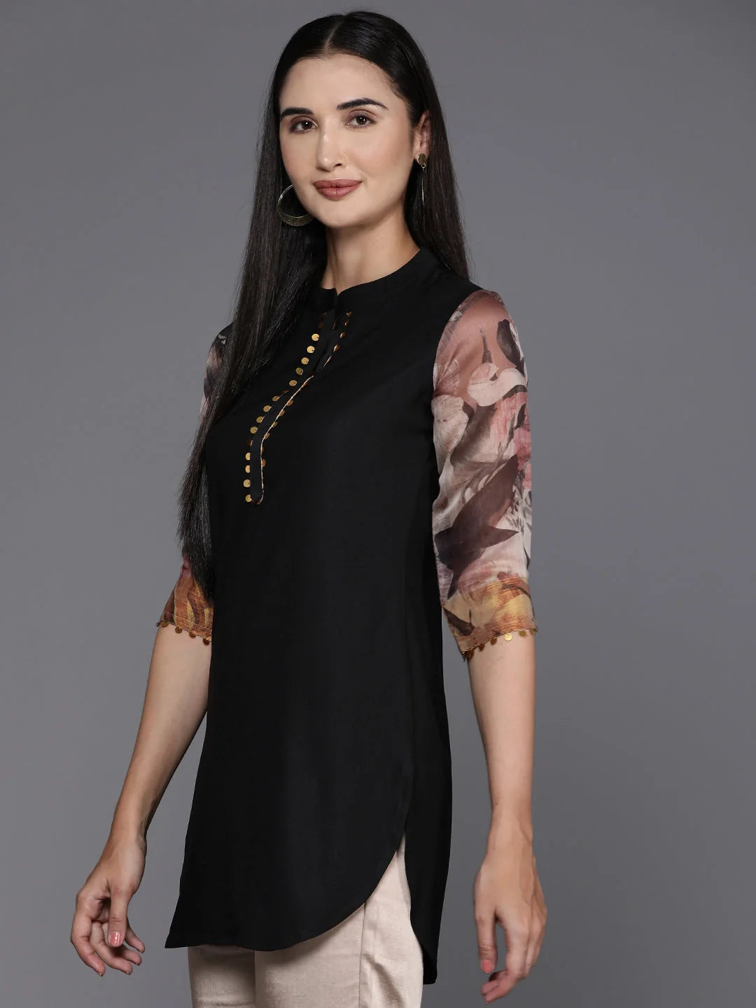 Black & Brown Sequined Tunic Top - Printed Indian Kurtis Online