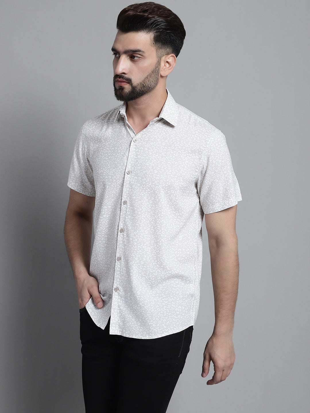 DesiQlo Men Printed Formal Shirt - Beige
