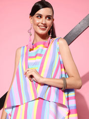 Multi Colour Striped Top with Palazzos & With Shrug-AHCTPZJK-COMBO-770-FF