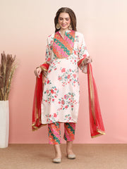 Women Floral Printed Regular Sequinned Kurta with Trousers & With Dupatta-AHKUPTDU-COMBO-957