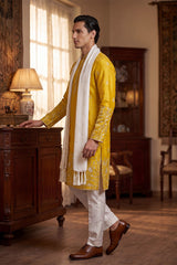 Yellow Chanderi Silk Solid Embroidered Straight Kurta Trouser with Dupatta MKPD1314
