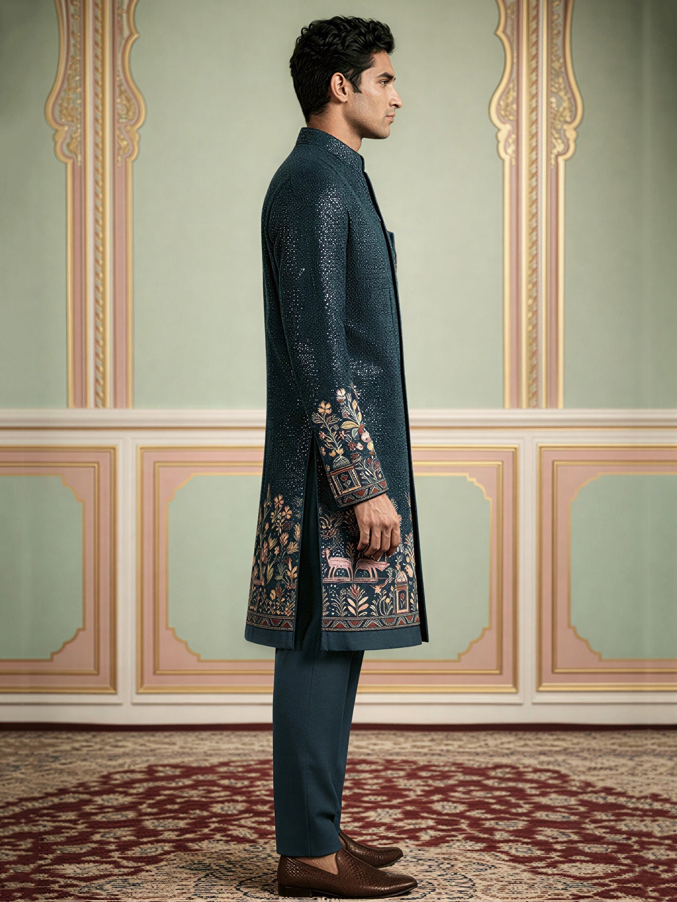 DesiQlo Men Embroidered Indo Western Set - Multicolor