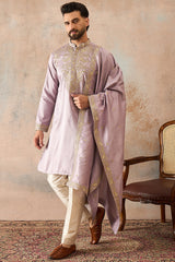 Lavender Zari Embroidered Silk Blend Kurta with Dupatta MKUD1047