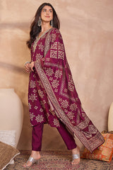 Purple Floral Printed Kurta With Trousers And Dupatta PKSKD3228