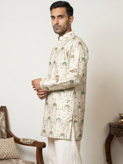 Silk Blend Foil Print Kurta ( 65KO 5587Cream )