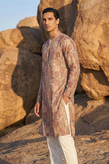 Multi Silk Blend Printed Straight Kurta With Trousers MKSET1939