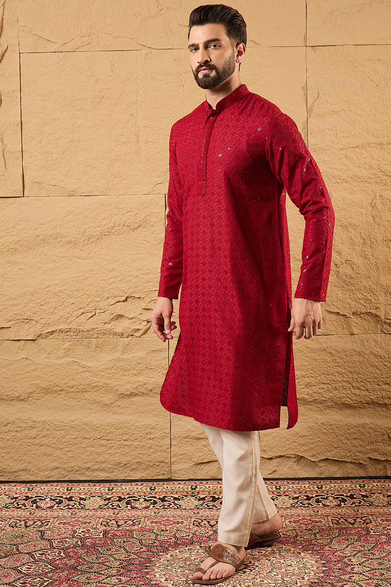 Maroon Rayon Blend Solid Embroidered Straight Kurta MKU1213
