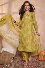 Green Cotton Blend Floral Printed Straight Kurta Set VKSKD2424