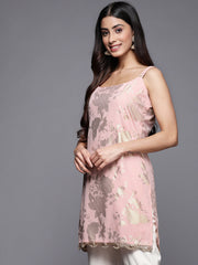 Pink Printed Tunic With Lace Inserts-AHTUCRFP-8128