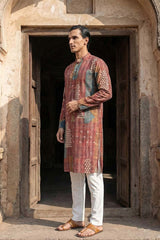 Brown Silk Blend Printed Straight Kurta MKU2177