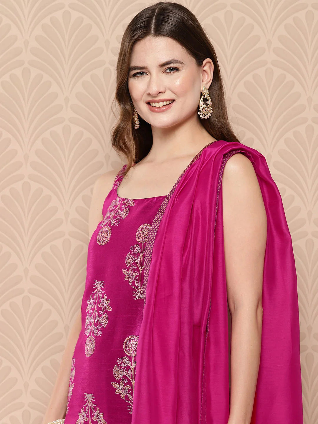 Pink Printed Kurta and Palazzo Set with Dupatta - Indian Wear