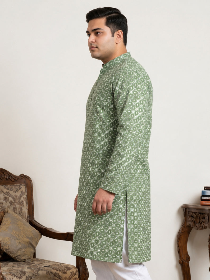 DesiQlo Men Printed Kurta Only - Green - KO_5198Olive_3XL