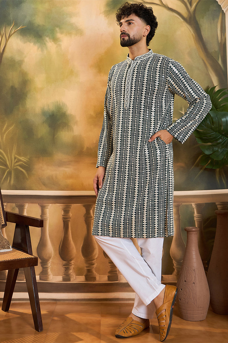 Teal Viscose Rayon Shibori Embroidered Straight Kurta MKU1411