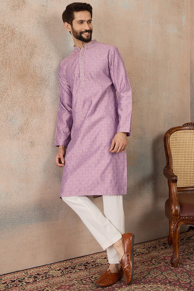 Lavender Jacquard Solid Embroidered Kurta MKU2466