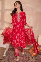 Pink Silk Blend Printed Ethnic Motifs Straight Kurta Set PKSKD3229