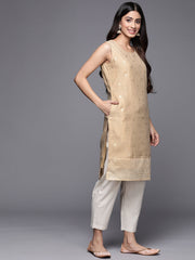 Tan & Gold-Toned Geometric Printed Kurta-AHTUCHFP-8106