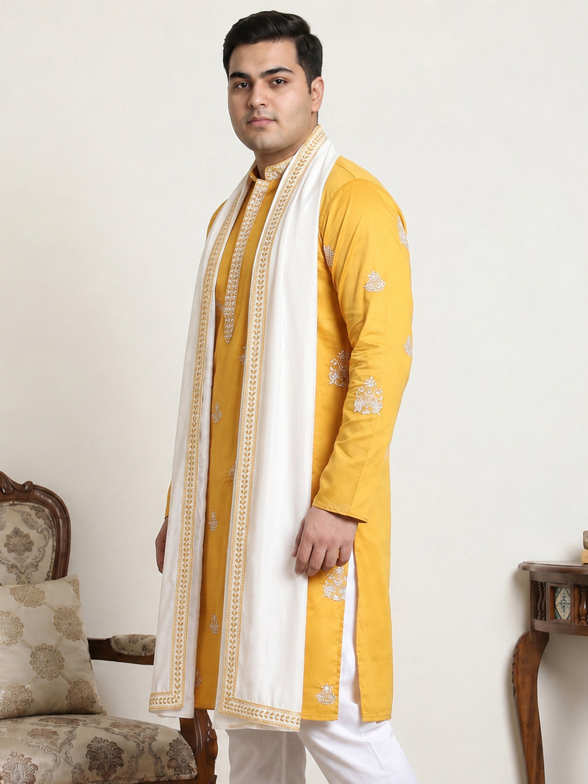 DesiQlo Men Embroidered Kurta Only - Yellow - KO_D_5091Mustard_3XL