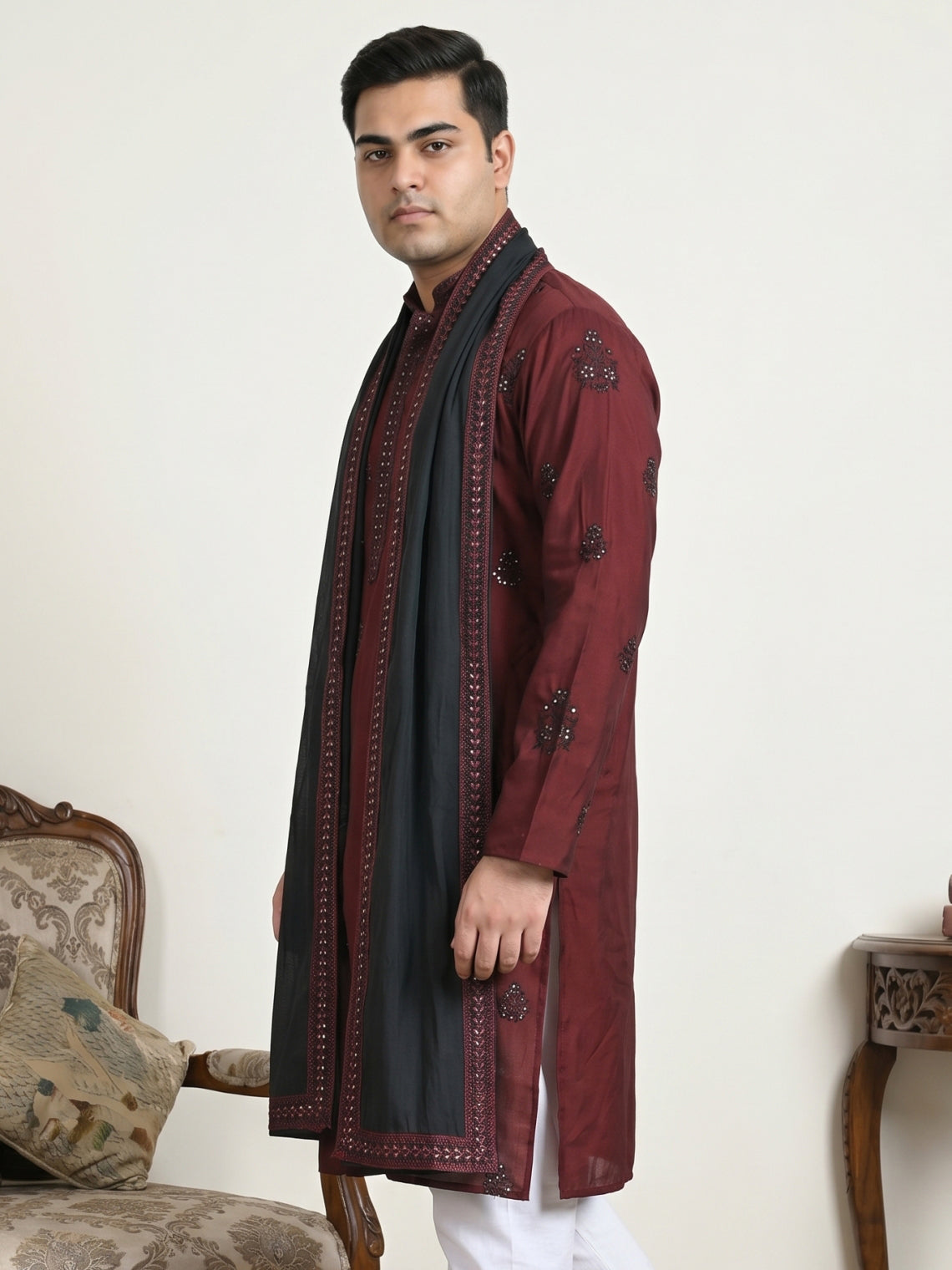 DesiQlo Men Embroidered Kurta Only - Maroon - KO_D_5091Maroon_3XL