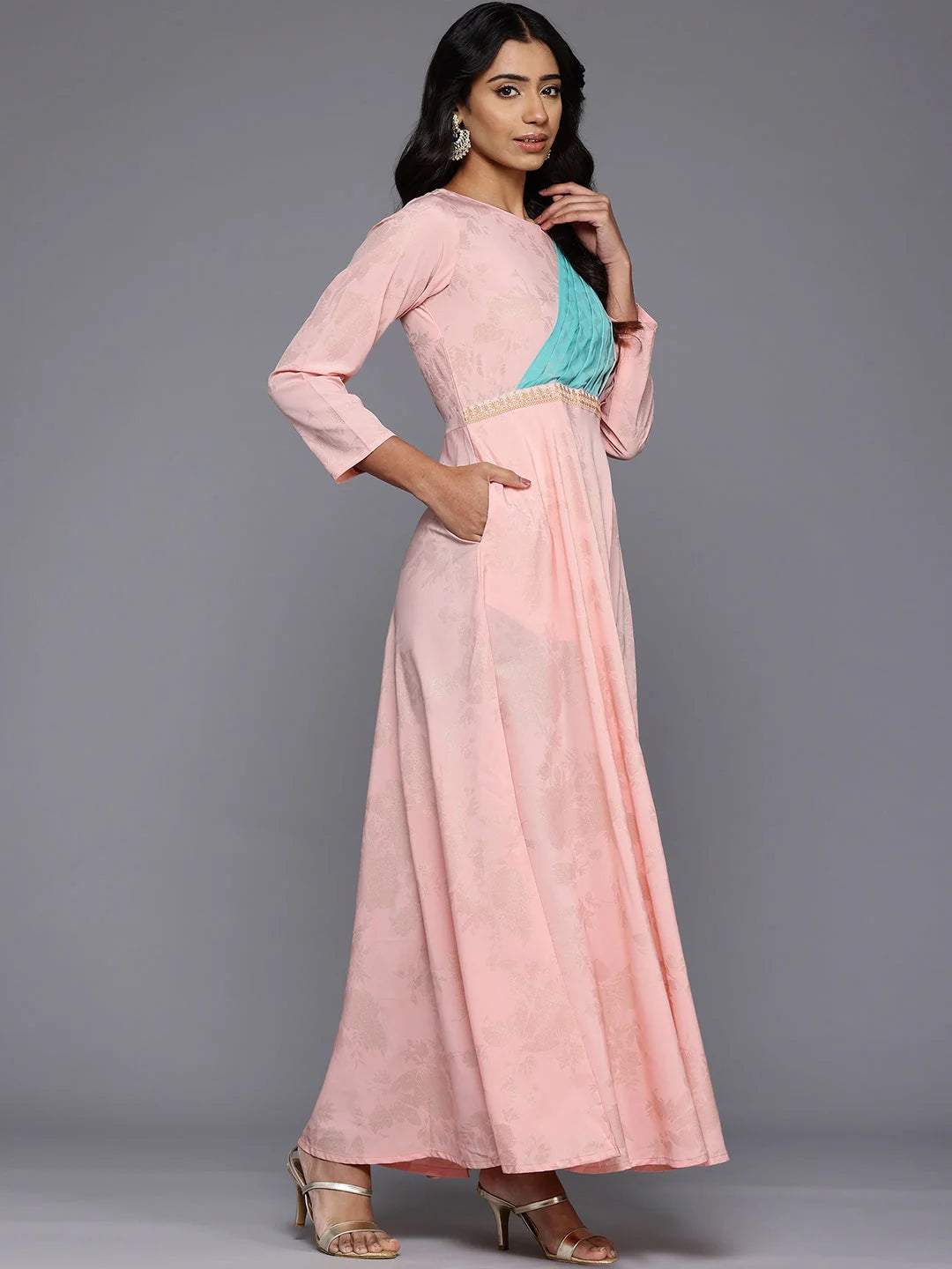 Floral Boat Neck Maxi Gown - Shop Indian Cotton Dresses