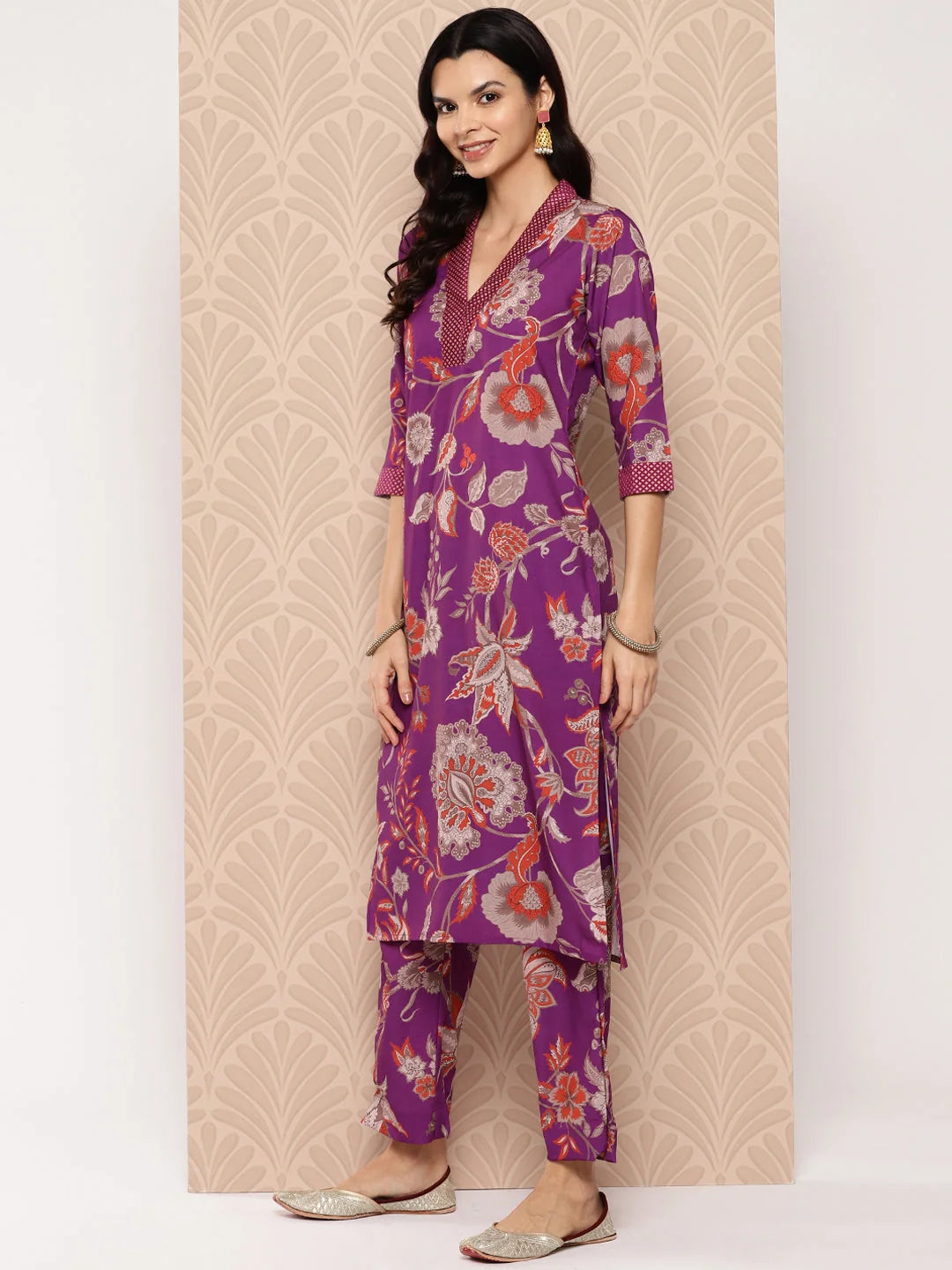 Purple Floral Printed Women's Kurta Set | Indian Kurta
