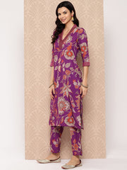 Purple Floral Printed Regular Kurta with Trousers-AHKUPN-Combo-834-ICH