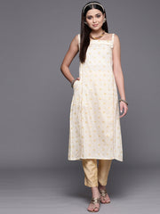 Off White Pure Cotton Printed Kurta-AHKUCOKP-971
