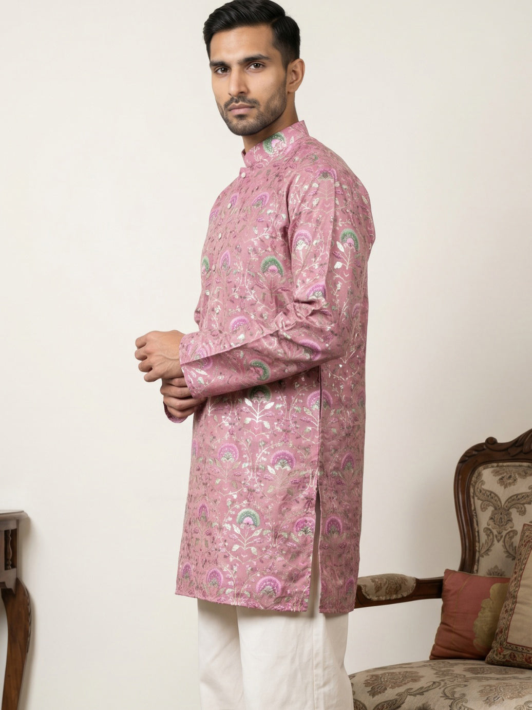 DesiQlo Men Printed Kurta Only - Purple - 65KO_5587Purple_S