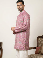 Silk Blend Foil Print Kurta ( 65KO 5587Purple )