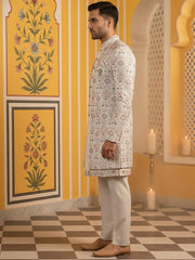 Men Peach Embroidered Indo-Western Set ( 50JIND 111Peach S )