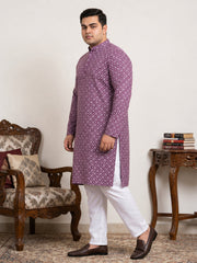 Men's Geometric Printed Kurta Set ( JOKP P 5198Purple  )