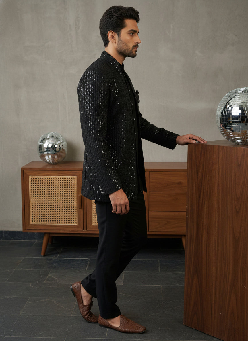 DesiQlo Men Embroidered Indo Western Set - Black - 50JIND_128Black_S