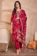Pink Silk Blend Floral Printed Straight Kurta Trouser With Dupatta PKSKD3218