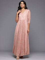 Polka Dots Printed Maxi Wrap Ethnic Dress-AHEDNTFP-251