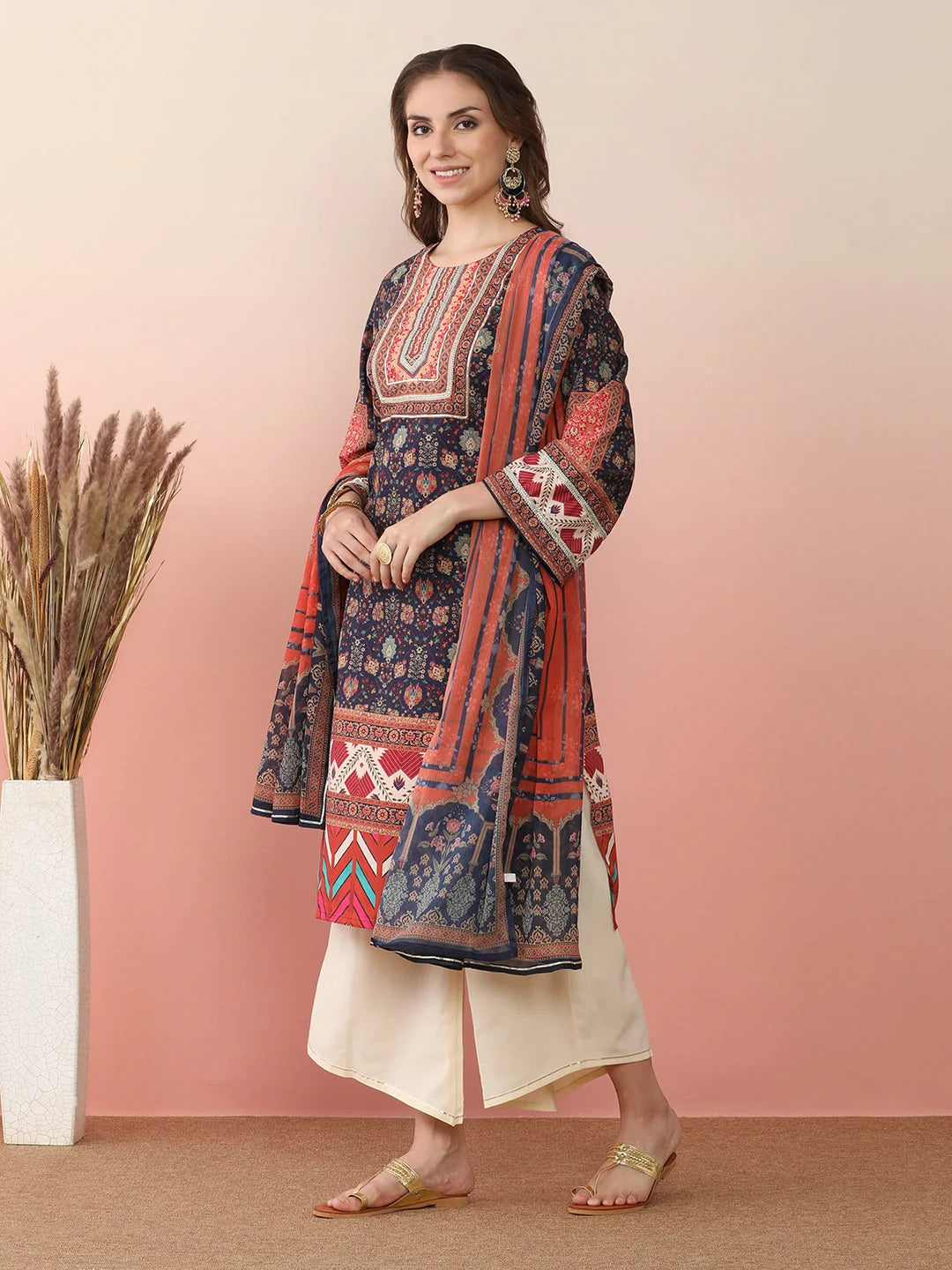 Stylish Women's Kurta Palazzo Set with Dupatta - Polyester