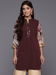 Brown & Gold Toned Printed Embellished Tunic-AHTUCHDP-8170
