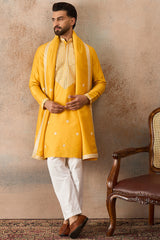 Yellow Silk Blend Solid Embroidered Kurta With Dupatta MKUD1015