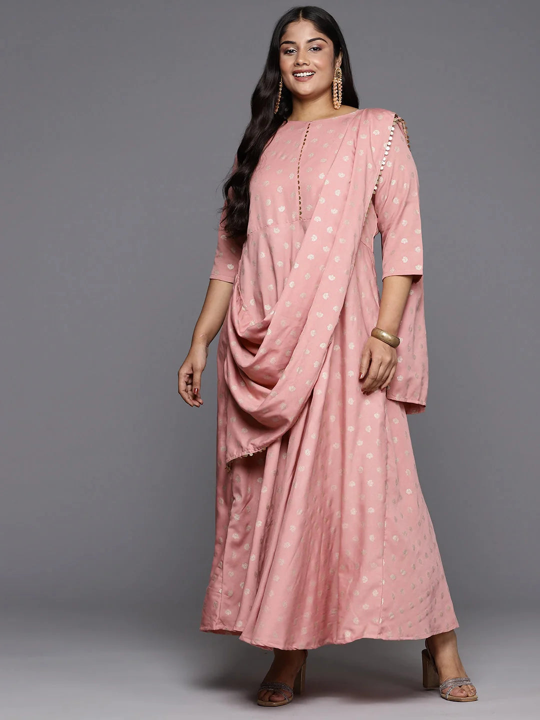 Pink Plus Size A-Line Maxi Dress | Anarkali Kurti for Women