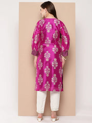 Pink & Gold Toned Block Print Kurta-AHKUPSGP-1101-ICH