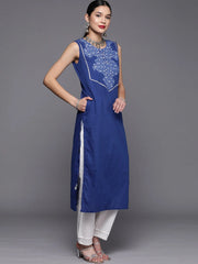 Royal Blue Pure Cotton Printed Kurta-AHKUCOKHGL-967