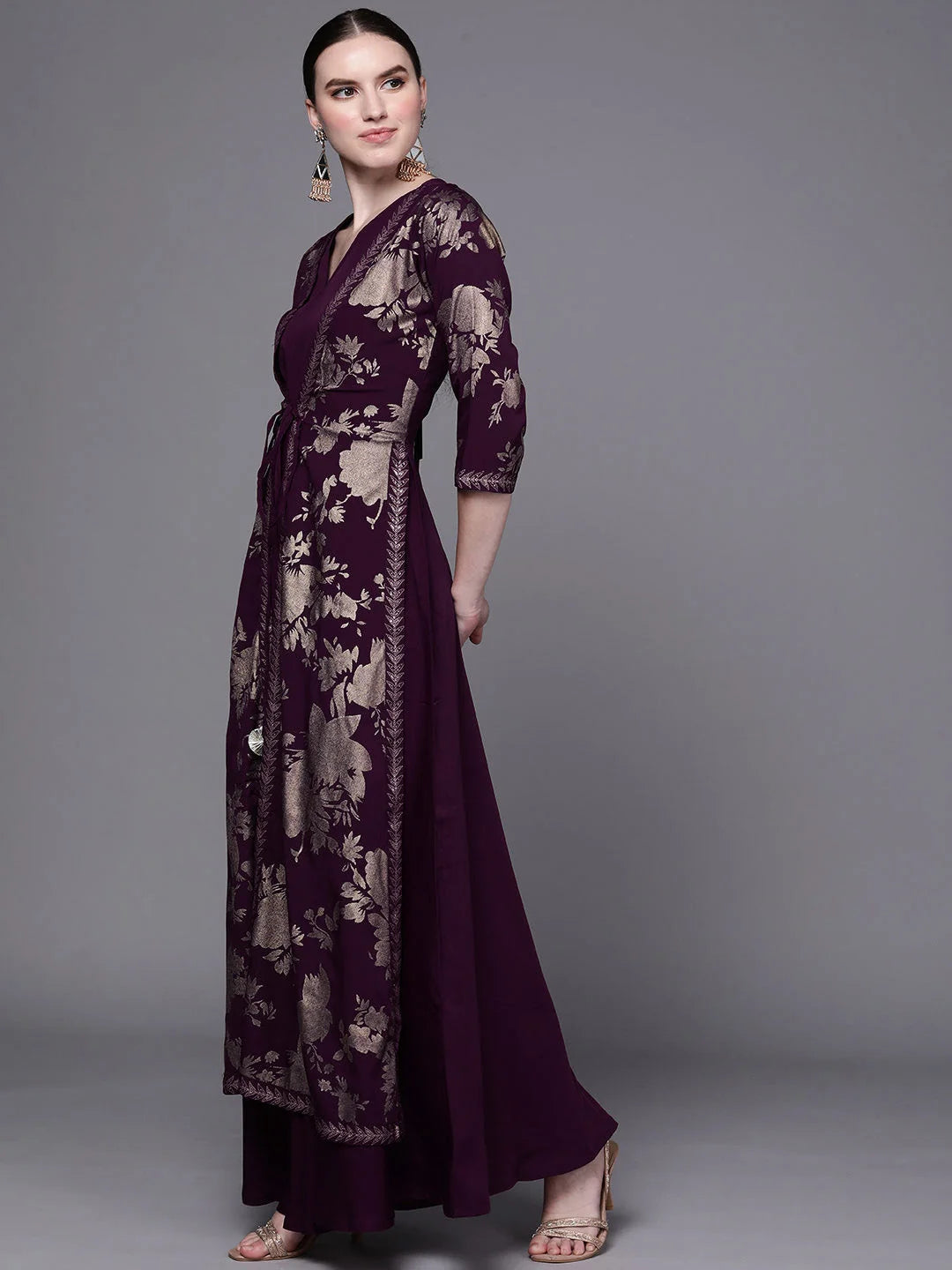 Floral Maxi Dress | Burgundy Fit & Flare | Indian Dresses