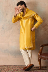Yellow Silk Blend Solid Embroidered Kurta & Trouser With Dupatta MKPD1022