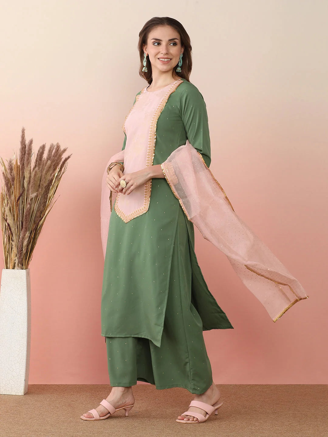Patchwork Kurta and Palazzo Set with Dupatta for Women