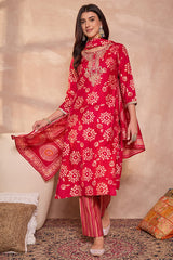 Pink Rayon Blend Floral Printed Straight Kurta Trouser With Dupatta VKSKD3214