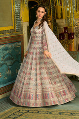 Off White Georgette Embroidered With Hand Work Gown With Dupatta VKSET1541