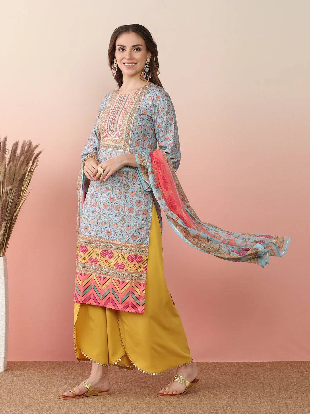 Elegant Women's Kurta and Palazzo Set with Dupatta