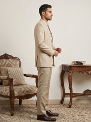 Men's Cotton Blend Embroidered Indo-Western Set ( 50JIND 218Beige )