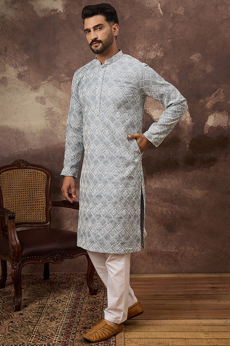 Blue Viscose Rayon Solid Embroidered Straight Kurta MKU1388 | DesiQlo