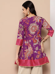 Purple Floral Print Ethnic Tie-Ups Tunic-AHTUCRDP-8161-ICH