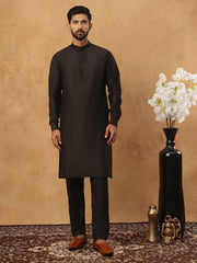 Embroidered Nehru Jacket Set with Solid Kurta Pyjama (65KPWC 592B 4150 Black )